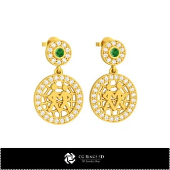 Pendientes para niños Géminis en 3D para el hogar, Joyería CAD 3D, Pendientes CAD 3D, Pendientes con diamantes 3D, Pendientes