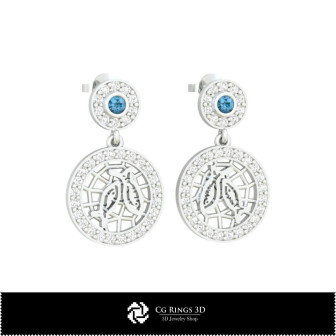 3D Pisces Zodiac Children Earrings Home, Bijuterii 3D , Cercei 3D  CAD, Cercei cu Diamante 3D, Cercei Picatura 3D, Cercei Copii 