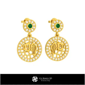 3D Aquarius Zodiac Children Earrings Home,  Jewelry 3D CAD, Earrings 3D CAD , 3D Diamond Earrings, 3D Drop Earrings, 3D Children