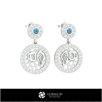 3D Aquarius Zodiac Children Earrings Home, Bijoux 3D CAO, Boucles D'oreilles 3D CAO, Boucles D'oreilles Diamant 3D, Boucles D'or