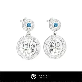 3D Aquarius Zodiac Children Earrings Home, Jewelry 3D CAD, Earrings 3D CAD , 3D Diamond Earrings, 3D Drop Earrings, 3D Children