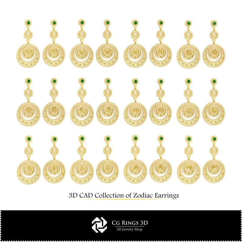 Collection 3D de boucles d'oreilles du zodiaque Collection 3D de boucles d'oreilles du zodiaque