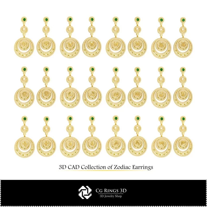 Collection 3D de boucles d'oreilles du zodiaque