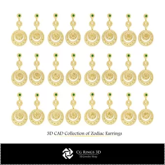 Collection 3D de boucles d'oreilles zodiacales Maison, Bijoux CAO 3D, Collections de bijoux CAO 3D