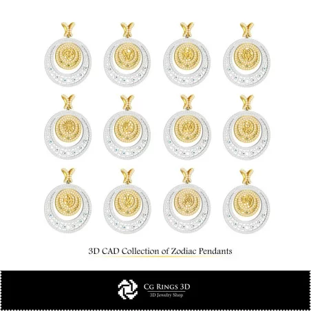 3D Collection of Zodiac Pendants Home, Jewelry 3D CAD, Jewelry Collections 3D CAD 