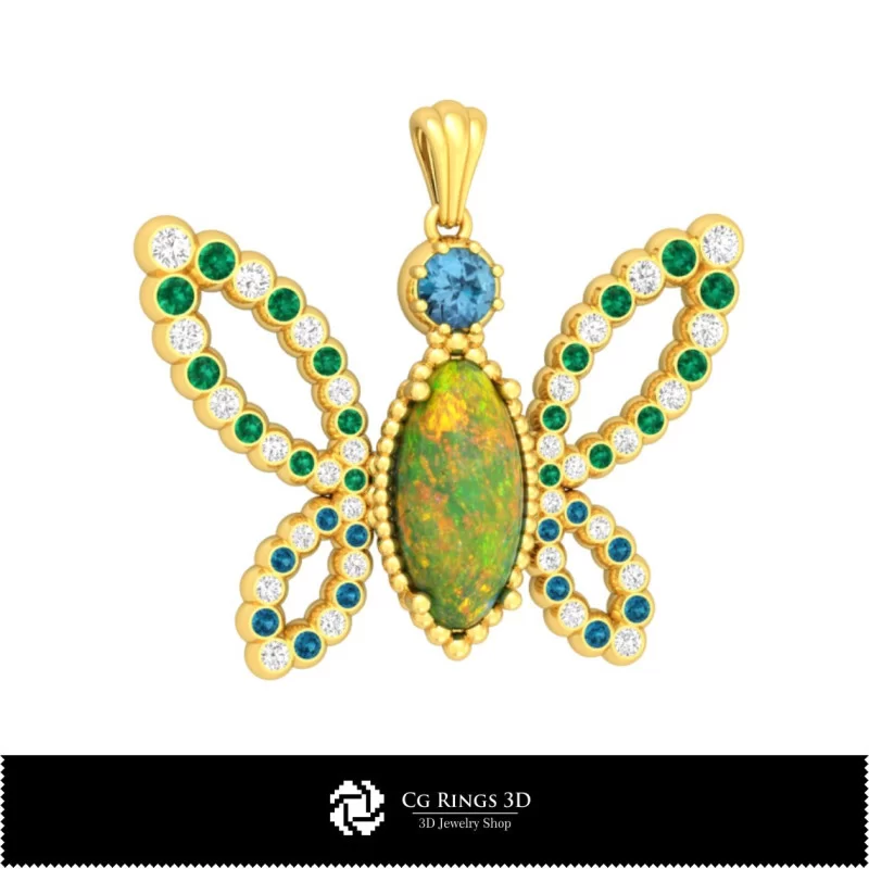 3D Butterfly Pendant With Opal Home, Bijuterii 3D , Pandative 3D CAD, Pandativ cu Diamante 3D , Pandativ cu Opal 3D 