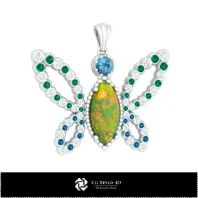 3D Butterfly Pendant With Opal