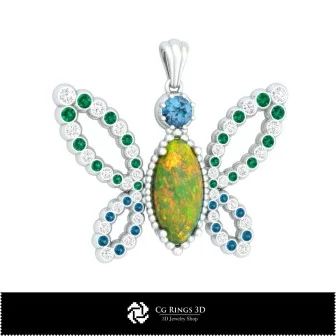 3D Butterfly Pendant With Opal Home, Bijuterii 3D , Pandative 3D CAD, Pandativ cu Diamante 3D , Pandativ cu Opal 3D 