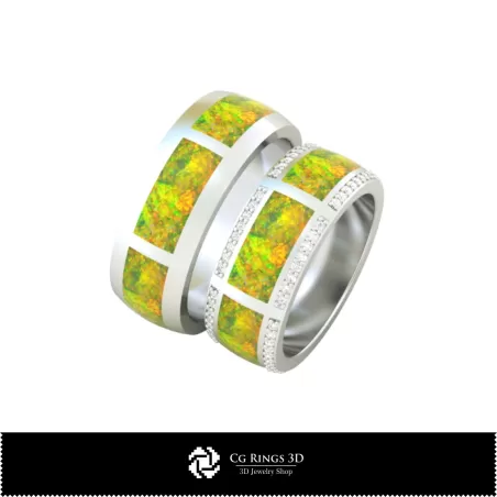 Bague de mariage 3D avec opale