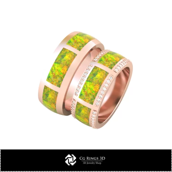 Anello nuziale 3D con opale Anello nuziale 3D con opale