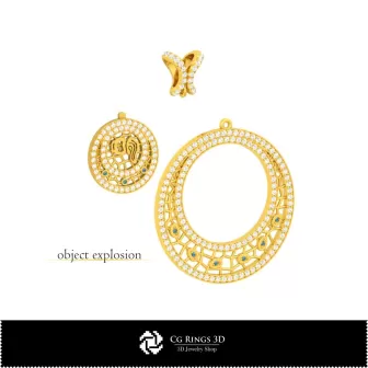 Set di Gioielli 3D con Acquario Zodiacale, Gioielleria 3D CAD, Set di Gioielli 3D CAD
