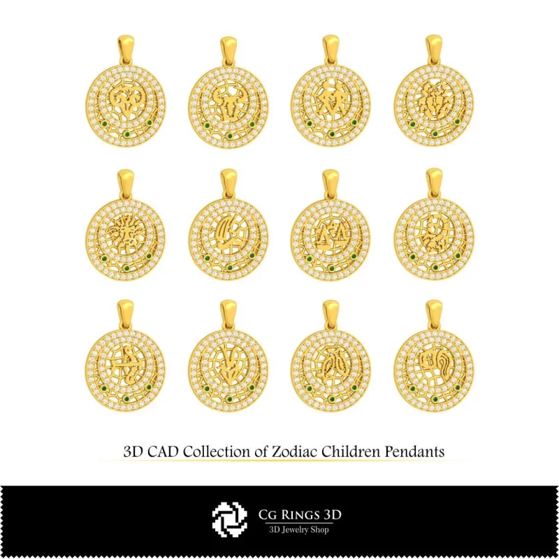 3D Collection of Zodiac Children Pendants Home, Jewelry 3D CAD, Jewelry Collections 3D CAD 