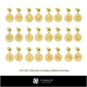 3D Collection of Zodiac Children Earrings Home, Bijoux 3D CAO, Collection Bijoux 3D CAO