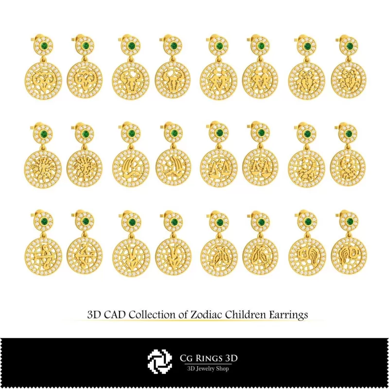 3D Collection of Zodiac Children Earrings 3D Collection of Zodiac Children Earrings