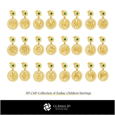 3D Collection of Zodiac Children Earrings Home, Bijuterii 3D , Colectii Bijuterii 3D CAD