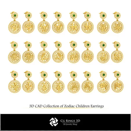 Colección 3D de Pendientes de Niños del Zodiaco para el Hogar, Joyería CAD 3D, Colecciones de Joyería CAD 3D
