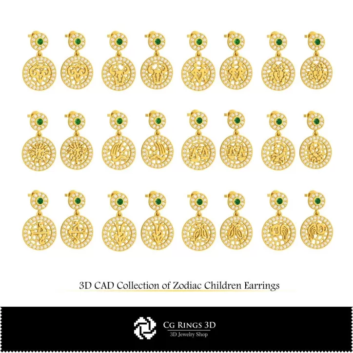 Collection 3D de Boucles d'Oreilles Enfants du Zodiaque