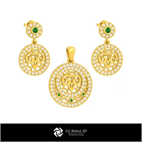 Ensemble de bijoux 3D pour enfants avec maison du zodiaque Bélier, bijoux CAO 3D, ensembles de bijoux CAO 3D