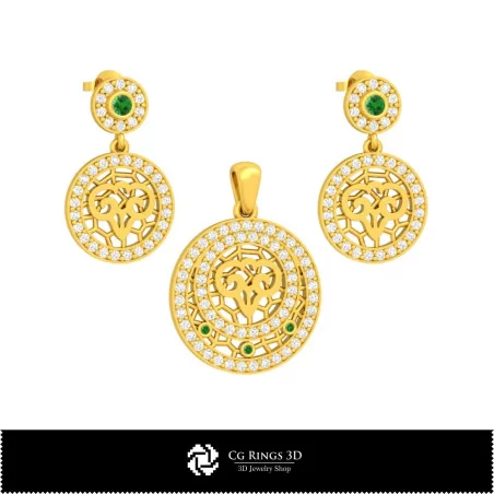 Ensemble de bijoux 3D pour enfants avec maison du zodiaque Bélier, bijoux CAO 3D, ensembles de bijoux CAO 3D