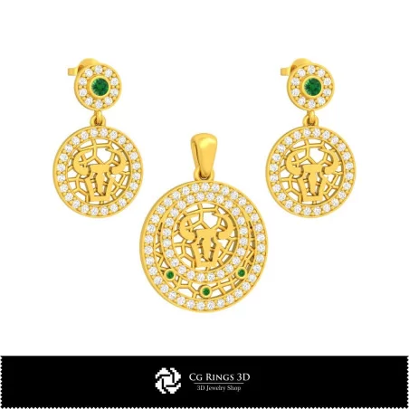 Ensemble de bijoux pour enfants 3D avec signe astrologique Taureau, bijoux CAO 3D, ensembles de bijoux CAO 3D