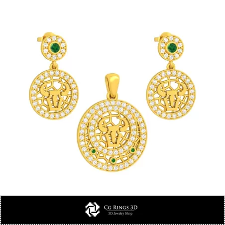 Set bijuterii 3D pentru copii cu semnul zodiacal Taur, bijuterii CAD 3D, seturi de bijuterii CAD 3D