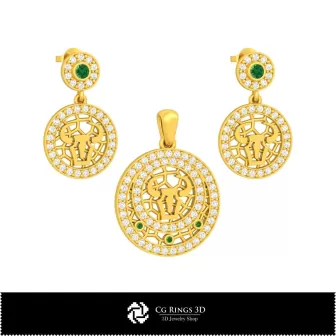 Ensemble de bijoux pour enfants 3D avec signe astrologique Taureau, bijoux CAO 3D, ensembles de bijoux CAO 3D