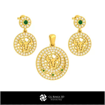 Set bijuterii 3D pentru copii cu semnul zodiacal Taur, bijuterii CAD 3D, seturi de bijuterii CAD 3D