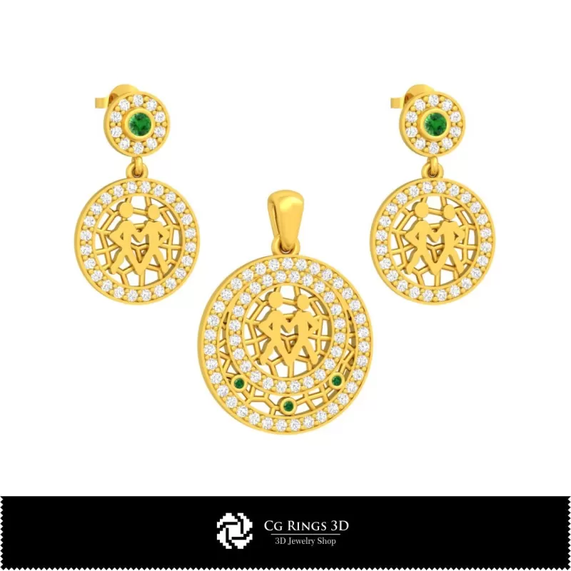 Conjunto de joyería infantil 3D con zodiaco Géminis