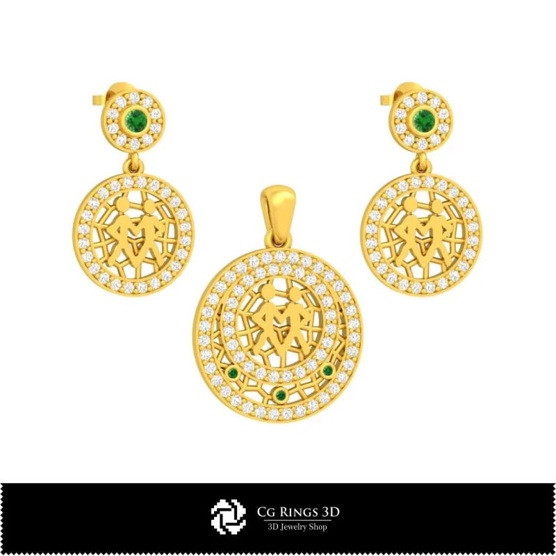 Conjunto de joyería infantil 3D con zodiaco Géminis