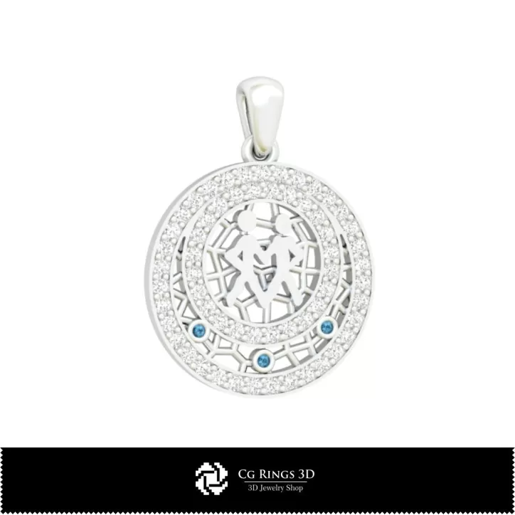 Ensemble bijoux 3D avec signe zodiaque Gémeaux Ensemble bijoux 3D avec signe zodiaque Gémeaux