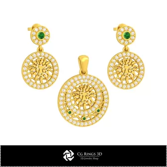 Conjunto de joyería infantil 3D con zodiaco Leo, Joyería CAD 3D, Conjuntos de joyería CAD 3D