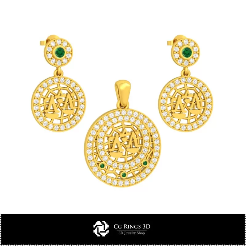 Conjunto de joyería infantil 3D con signo zodiacal Libra