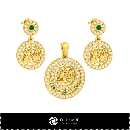 Set bijuterii 3D pentru copii cu zodia Balanță, bijuterii CAD 3D, seturi de bijuterii CAD 3D