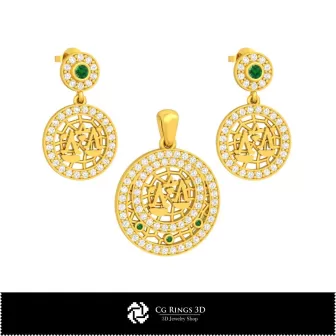 Conjunto de joyería infantil 3D con signo zodiacal Libra, joyería 3D CAD, conjuntos de joyería 3D CAD