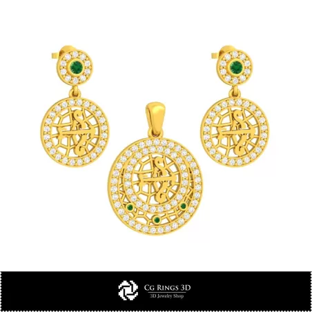 Ensemble de bijoux 3D pour enfants avec maison du zodiaque Sagittaire, DAO de bijoux 3D, Ensembles de bijoux DAO 3D