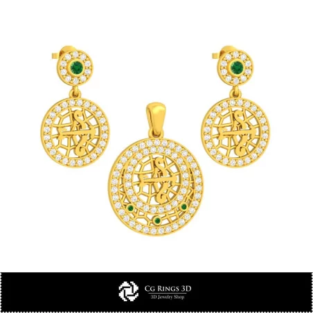 Ensemble de bijoux 3D pour enfants avec maison du zodiaque Sagittaire, DAO de bijoux 3D, Ensembles de bijoux DAO 3D