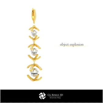 Orecchini a Sfera 3D Casa, Gioielli CAD 3D, Orecchini CAD 3D, Orecchini con Diamanti 3D, Orecchini a Goccia 3D, Orecchini a