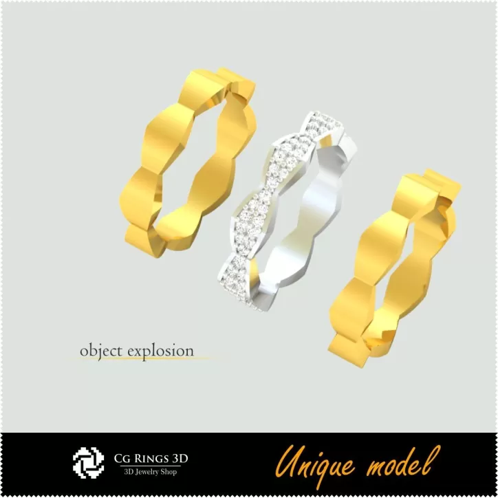 Bagues de mariage uniques CB - Bijoux 3D