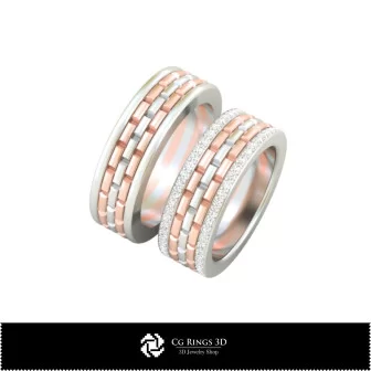 Inele de nuntă 3D cu diamante, bijuterii CAD 3D, inele CAD 3D, verighete 3D, inele cu diamante 3D