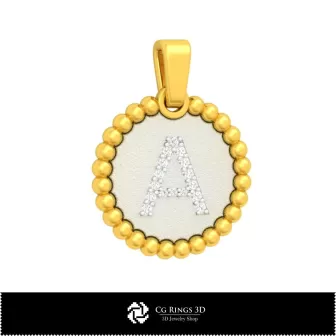 Pandantiv 3D cu litera A pentru casă, Bijuterii 3D CAD, Pandantive 3D CAD, Pandantive cu litere 3D, Pandantive bile 3D