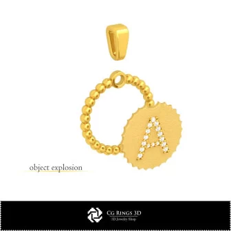 3D-Anhänger mit Buchstabe A Home, Schmuck 3D-CAD, Anhänger 3D-CAD, 3D-Buchstabenanhänger, 3D-Kugelanhänger