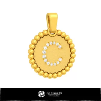 Pendentif 3D avec lettre C Maison, Bijoux CAO 3D, Pendentifs CAO 3D, Pendentifs lettre 3D, Pendentifs boule 3D