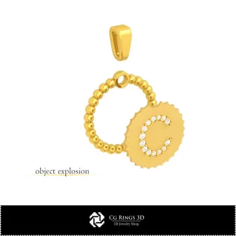 Ciondolo 3D con lettera C per la casa, Gioielli CAD 3D, Ciondoli CAD 3D, Ciondoli con lettere 3D, Ciondoli a sfera 3D
