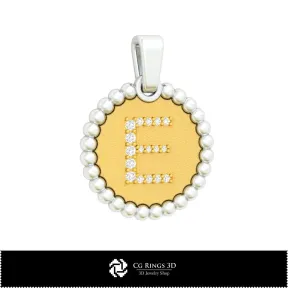 3D Pendant With Letter E Home,  Jewelry 3D CAD, Pendants 3D CAD , 3D Letter Pendants, 3D Ball Pendants