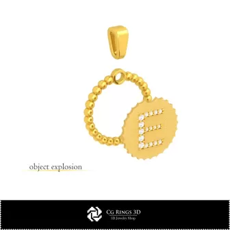 Ciondolo 3D con lettera E Casa, Gioielli CAD 3D, Ciondoli CAD 3D, Ciondoli con lettere 3D, Ciondoli a sfera 3D
