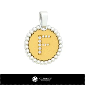 3D Pendant With Letter F Home,  Jewelry 3D CAD, Pendants 3D CAD , 3D Letter Pendants, 3D Ball Pendants