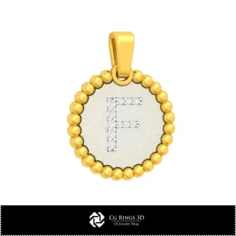 Colgante 3D con letra F para el hogar, Joyería 3D CAD, Colgantes 3D CAD, Colgantes con letras 3D, Colgantes esféricos 3D