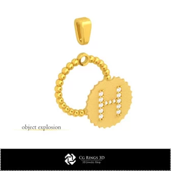 Ciondolo 3D con Letter H Home, Gioielleria 3D CAD, Ciondoli 3D CAD, Ciondoli con Lettere 3D, Ciondoli Sfera 3D