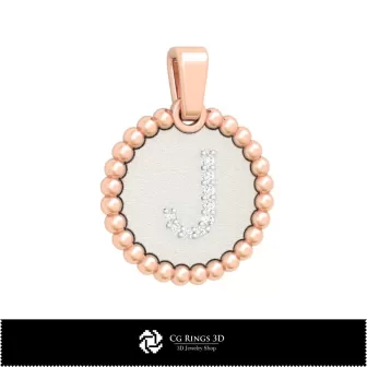 带字母 J 的 3D 吊坠，家居，首饰 3D CAD，吊坠 3D CAD，3D 字母 吊坠，3D 球形 吊坠