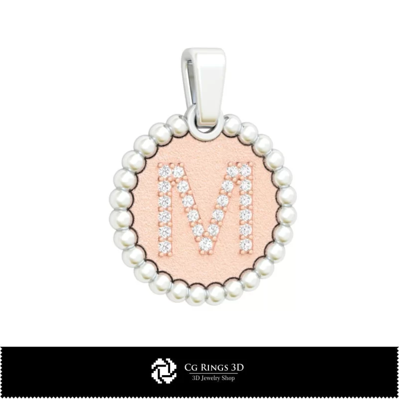 3D Pendant With Letter M Home, Jewelry 3D CAD, Pendants 3D CAD , 3D Letter Pendants, 3D Ball Pendants